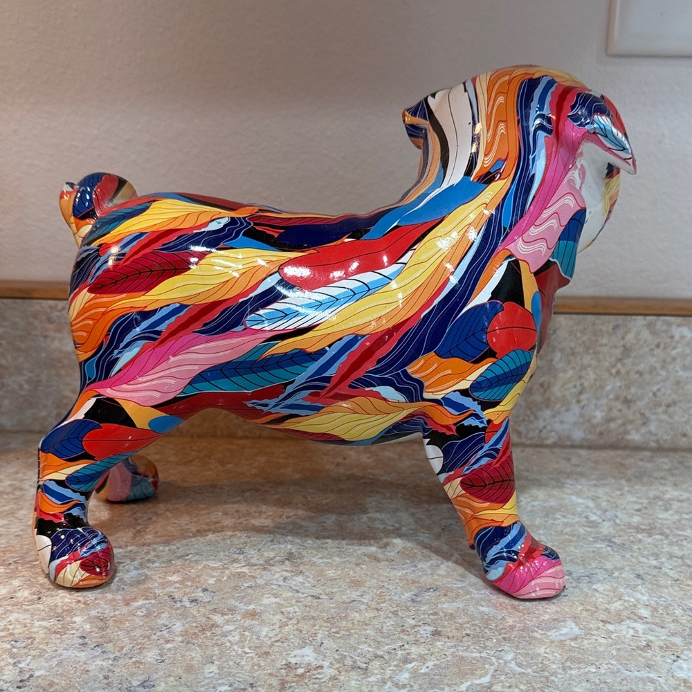 Colorful Ceramic Pug Figurine - Picture 3 of 4